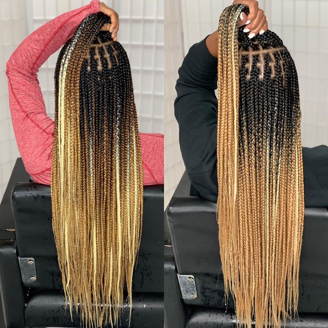 small knotless box braids with color